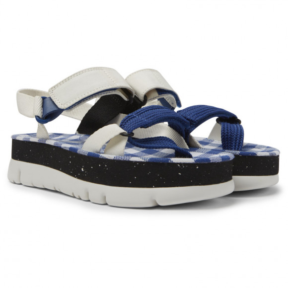 Camper Oruga Up - Sandals For Women - White, Blue, Black, Cotton Fabric/Smooth Leather - K201332