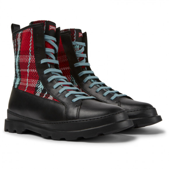 Camper Brutus - Ankle Boots For Men - Black, Red, Blue, Cotton Fabric/Smooth Leather - K300409