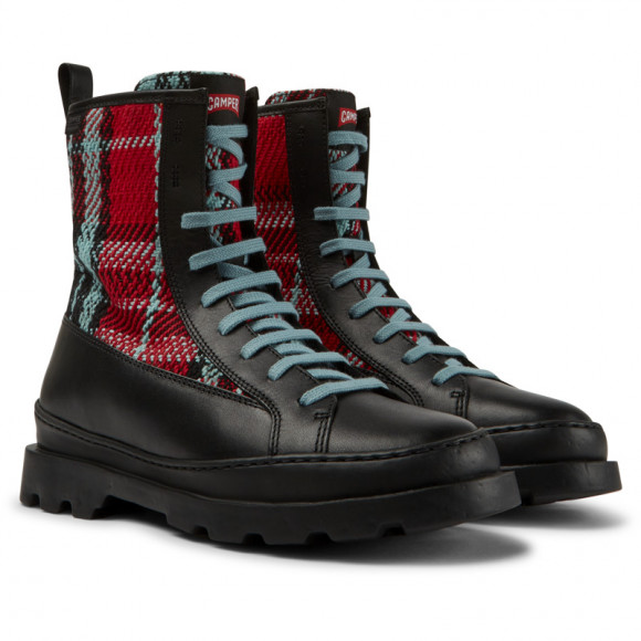 Camper Brutus - Boots For Women - Black, Red, Blue, Smooth Leather/Cotton Fabric - K400599