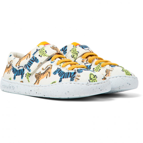 Camper Peu Touring - Smart Casual Shoes For Girls - White, Orange, Blue, Cotton Fabric - K800376
