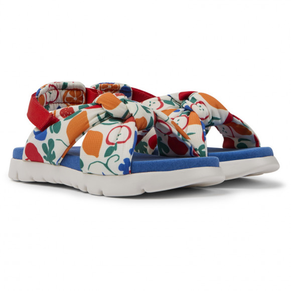 Camper Oruga - Sandals For Girls - White, Red, Blue, Cotton Fabric - K800500