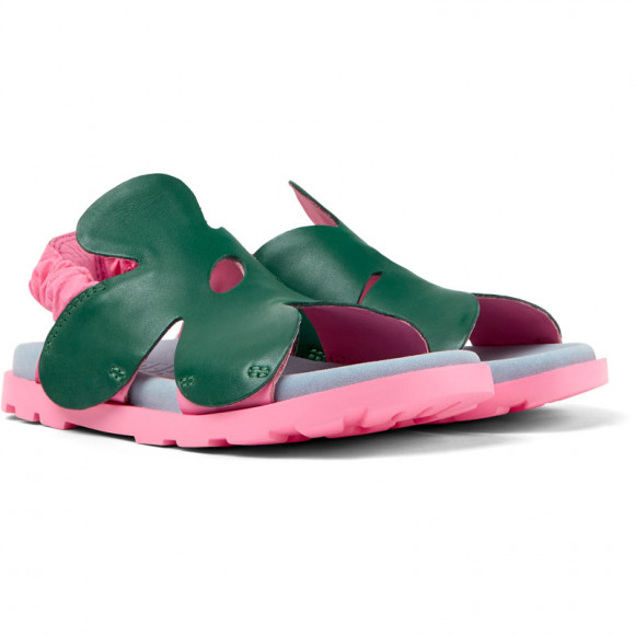Camper Brutus Sandal - Sandals For Girls - Green, Smooth Leather/Cotton Fabric - K800533