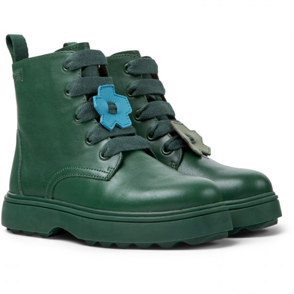 Camper Twins Boots For Girls Green, Smooth Leather