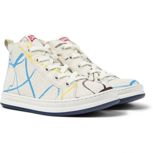 Camper Twins - Sneakers For Girls - White, Blue, Yellow, Smooth Leather - K900261