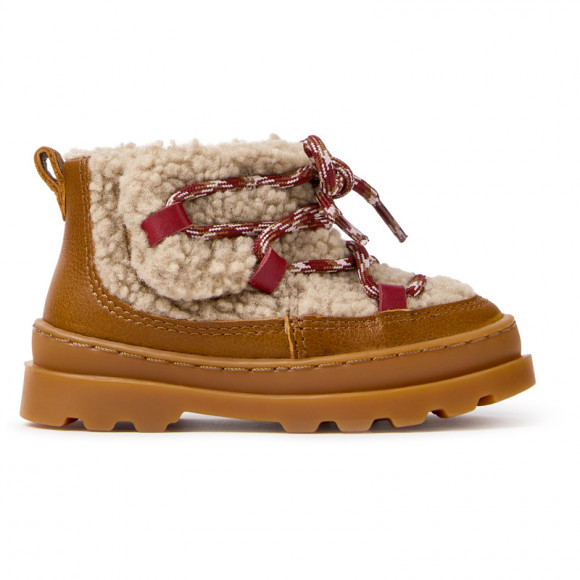 CAMPER Twins - Smart casual shoes for First walkers - Beige,Brown,Burgundy, Cotton fabric/Smooth leather - K900401