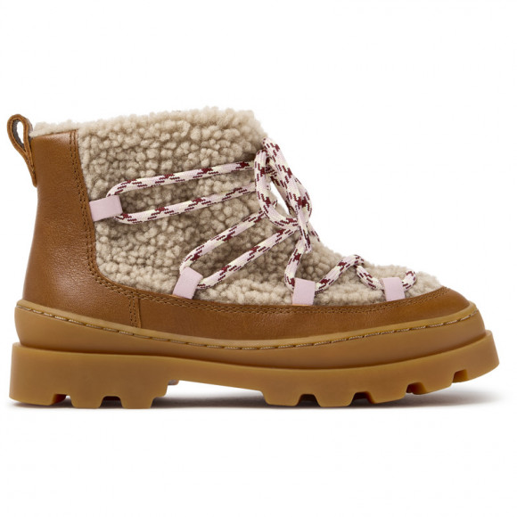 CAMPER Twins - Smart casual shoes for Girls - Beige,Brown,Pink, Cotton fabric/Smooth leather - K900410