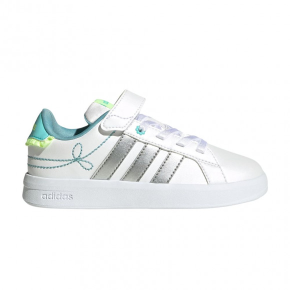 adidas Grand Court 3.0 Little Kid 'Cloud White Silver Metallic Flash Aqua' | Kid's Size 10.5 - KH9780