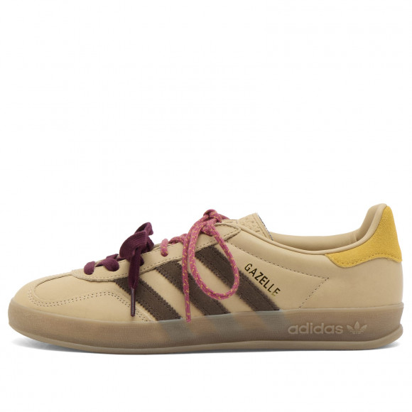 Adidas Women's Gazelle Indoor Double Lace Sneaker in Magic Beige/Brown/Preloved Yellow - KI7190