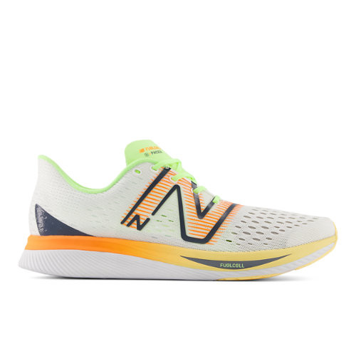 New Balance Men's FuelCell SuperComp Pacer in White/Orange/Green Synthetic - MFCRRBM