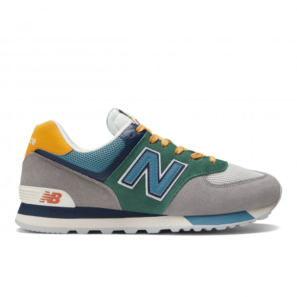 New Balance Men's 574 in Grey/Green Leather