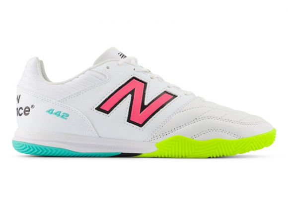 New Balance Unisex 442 PRO IN V2 Soccer Shoes - White/Yellow/Pink/Black - MS41IWH2