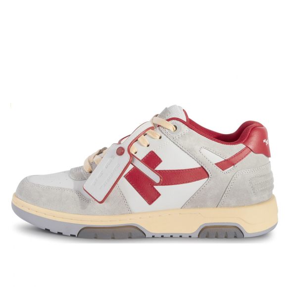 Off-White Out Of Office OOO Leather Low Tops Light Grey Red - OMIA189S24LEA0110525