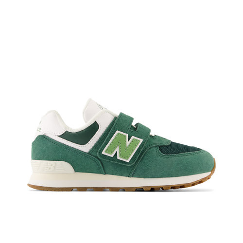 New Balance Kids' 574 Hook & Loop in Green Leather