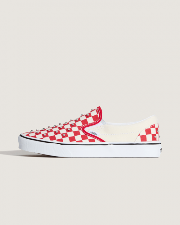 Vans - Slip-On Checkerboard Rhinestone Shoes, Man, Red - VN000D6YIZQ