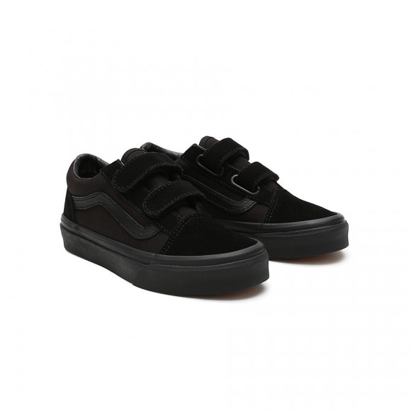 VANS Kids Old Skool Velcro Shoes (4-8 Years) (blk/blk) Kids Black - VN000VHEENR