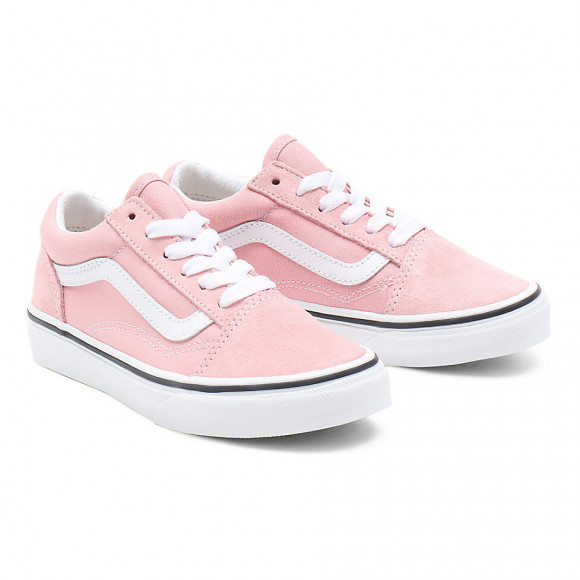 white and pink vans shoes