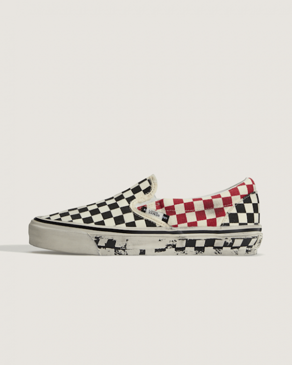Vans Men's A.O.D. LX Classic Slip-On 98 in Black/Red Checkerboard - VN00111F95Y