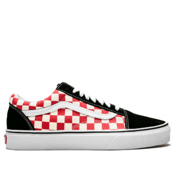 red checkerboard vans with black