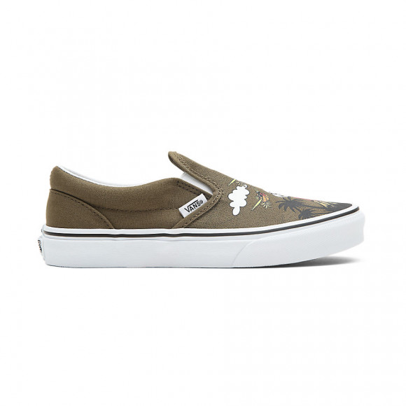VANS Youth Dineapple Floral Classic Slip-on Shoes (8-14+ Years) ((dineapple Floral) Military Olive/true White) Youth Green - VN0A4UH80I2