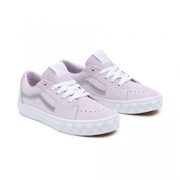 VANS Youth Reflective Sidestripe Sk8-low Shoes (8-14 Years) ((reflective Sidestripe) Checkerboard/lavender Fog) Youth Pink, Size 3 - VN0A5EE4ACA