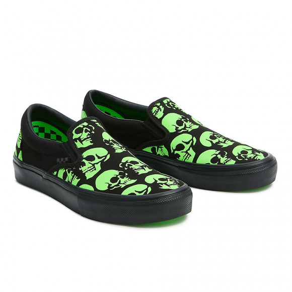 VANS Skate Slip-on Glow Skulls Shoes (black/green/bla) Men,women Green - VN0A5FCA5QW