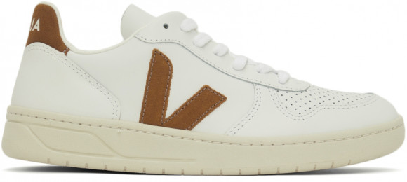 Veja White & Tan Leather V-10 Sneakers - VX0202652