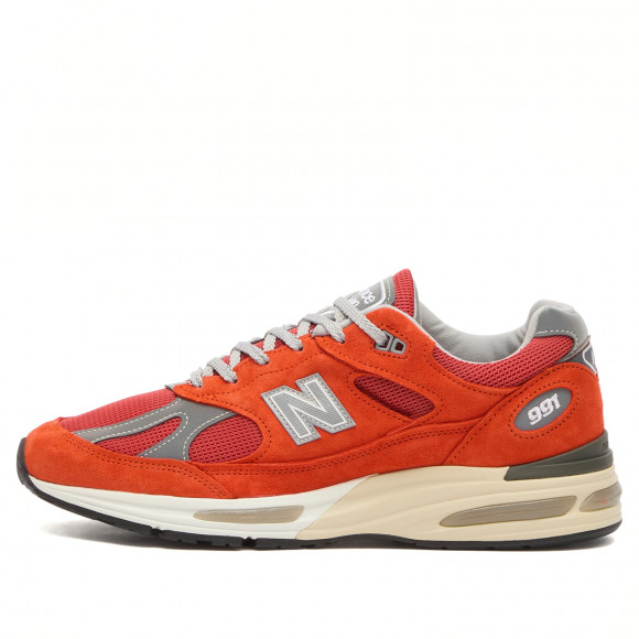 New Balance 991V2 Sneakers in Grenadine/Fire Whirl | Size: UK 4.5 | Suede/Mesh/Rubber | END Clothing - shopify_US_11100303229266