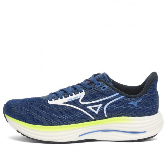 Men's Mizuno Running Wave Rider 29 Sneakers in White/Estate Blue/Lightning Yellow | Size: UK 7.5 | Mesh/Rubber | END Clothing - shopify_US_11100406841682