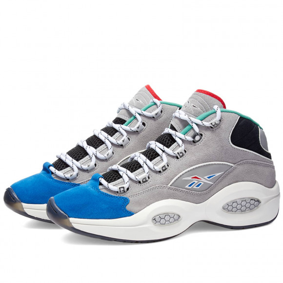 Men's Reebok Question Mid Shoes in Solid Grey/Blue/Black | Size: UK 10 | Leather/Rubber/Eva | END Clothing - shopify_US_11108812489042