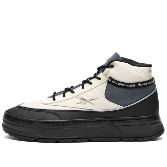Women's Reebok X Nicole Mclaughlin Club C Geo Mid Shoes in Alabaster/Core Black/Boulder Grey | Size: UK 6 | Nylon/Mesh/Rubber | END Clothing - shopify_US_11108827824466