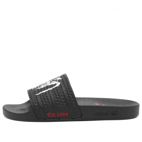Adidas X Korn Adilette Shoes in Black/White/Better Scarlet | Size: UK 11 | 100% Synthetic | END Clothing - shopify_US_11108839555410