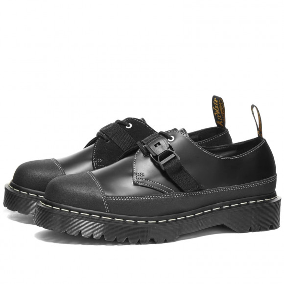 Men's Dr. Martens 1461 Tech 3-Eye Shoe - Made In England in Black Smooth/Black Hi Suede | Size: UK 8 | Rubber/Leather | END Clothing - shopify_US_11108840079698