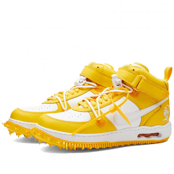 Nike X Off-White Air Force 1 Mid Sp Shoes in White/White/Varsity Maize | Size: UK 3 | Rubber/Leather | END Clothing - shopify_US_11108850401618